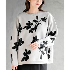 花柄ジャガードスポンジニットワイドプルオーバー