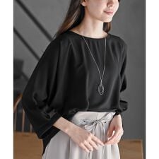 ネックレス付き異素材切替裾タックプルオーバー