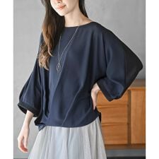 ネックレス付き異素材切替裾タックプルオーバー