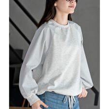 異素材切替裾ドロストミニ裏毛プルオーバー