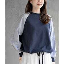 異素材切替裾ドロストミニ裏毛プルオーバー