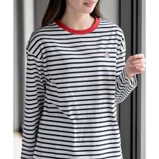 ワンポイント刺繍ボーダー配色カットソー