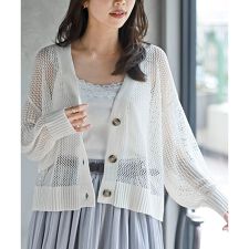 透かし編みVネックニットカーディガン