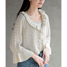 透かし編みフリルショートカーディガン