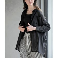 バンドカラー綿麻シアーブラウス