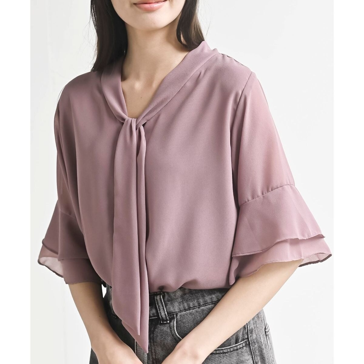 美品】ANAYI ジョーゼットバイカラータイツキ ブラウス 38 トップス 