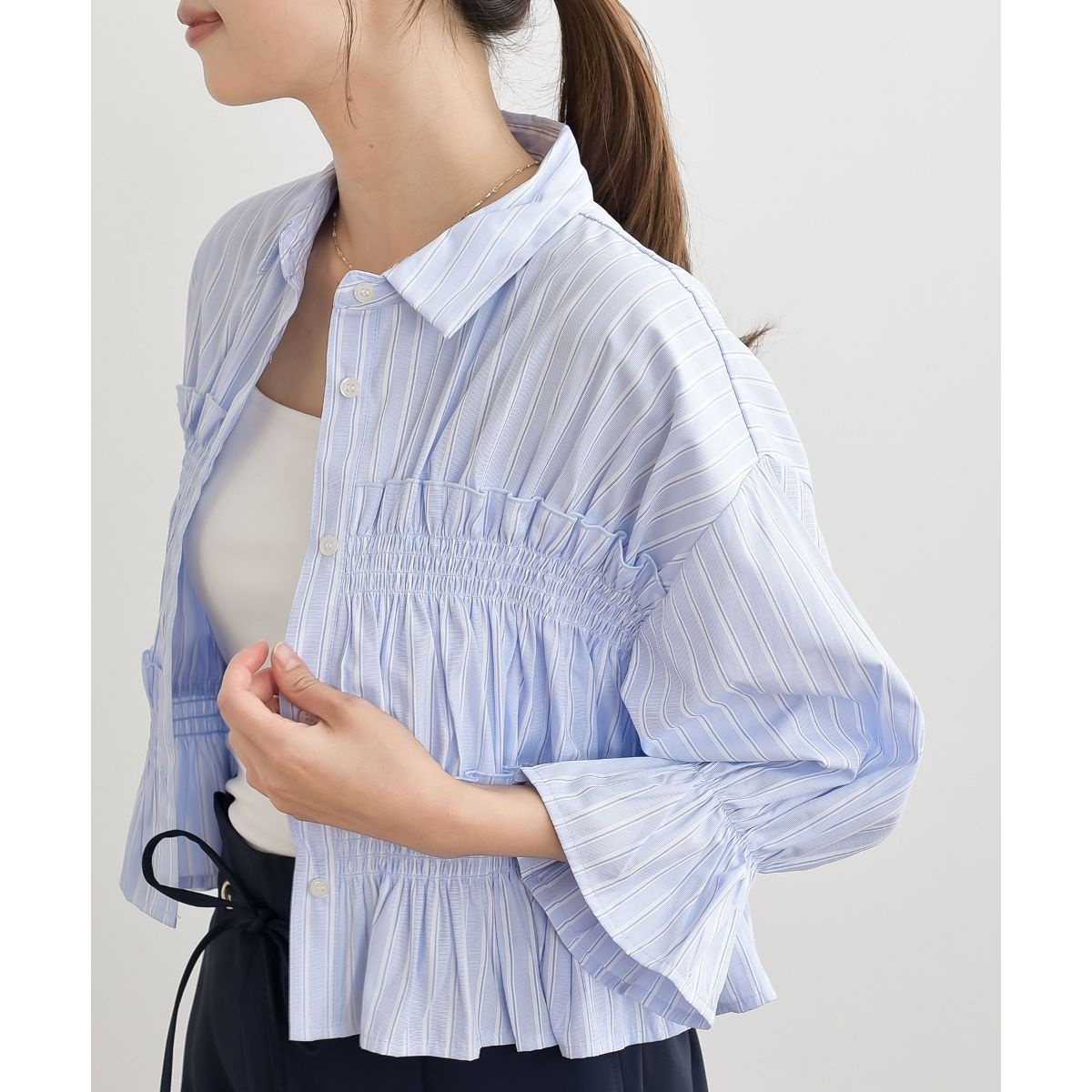 MAISON CLEO ホワイトショート丈フリル袖ブラウス Tops – Maisoncleo