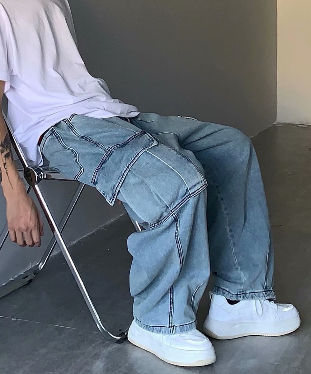 3D立体裁断】 ヘリクルー ストレッチデニム カーゴパンツ メンズ