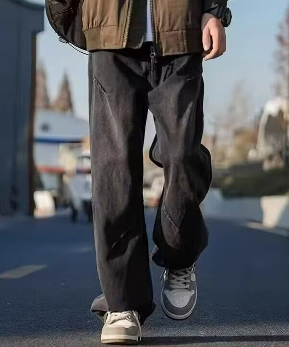 THE ATTICO◆シダプリント ミッドライズ ワイド カーゴジーンズ シュガーヒル クラッシュ モダン デニム ワイド トラウザー
