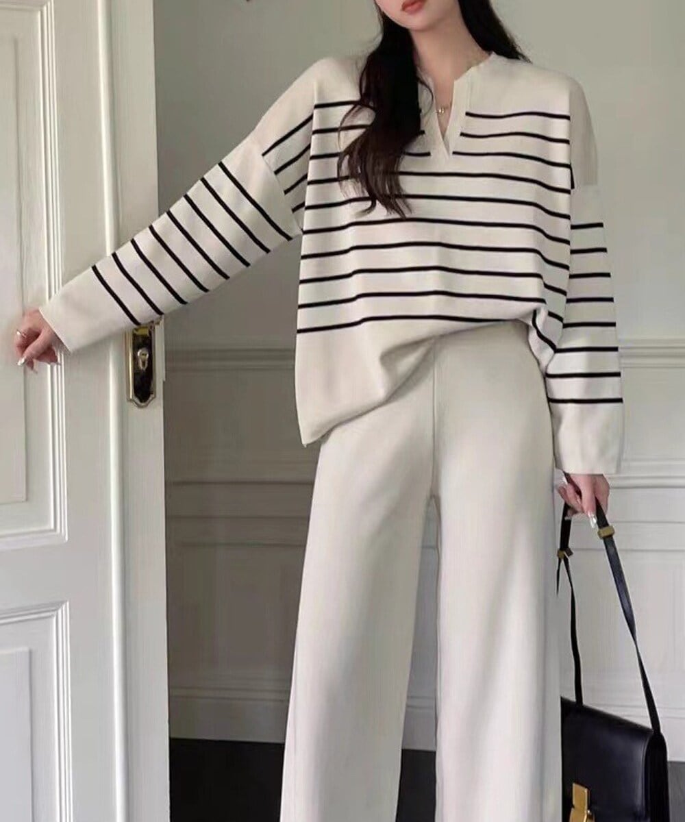 【2点SET】アマルフィー セットアップ ボーダーニット＆パンツ