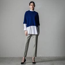 【大きいサイズ】シャツライクジャージバンドカラーブラウス≪洗濯機で洗える≫