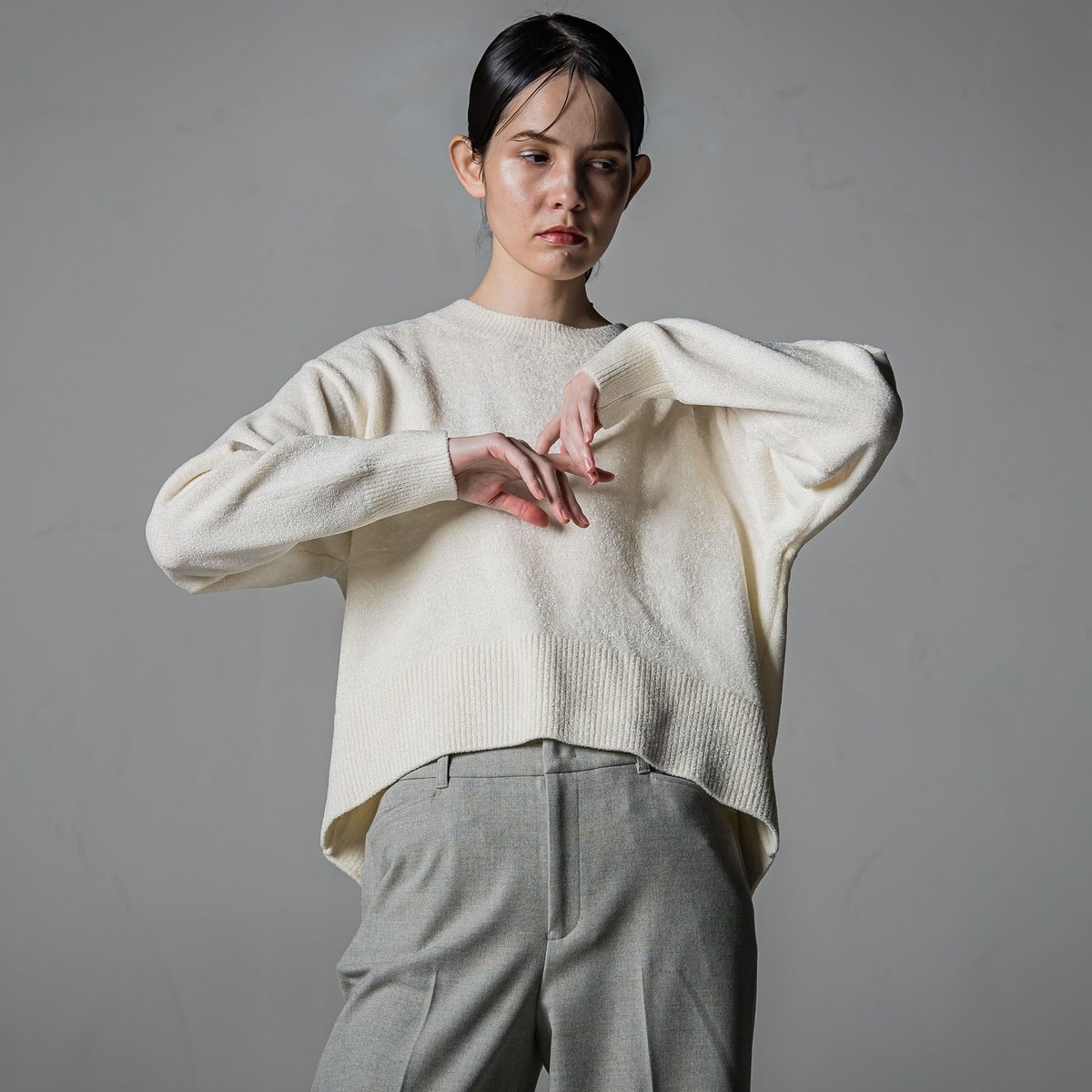 【大きいサイズ】華やかショート丈フェザーニット 大きいサイズ】華やかショート丈フェザーニット | ラエフ(la.f
