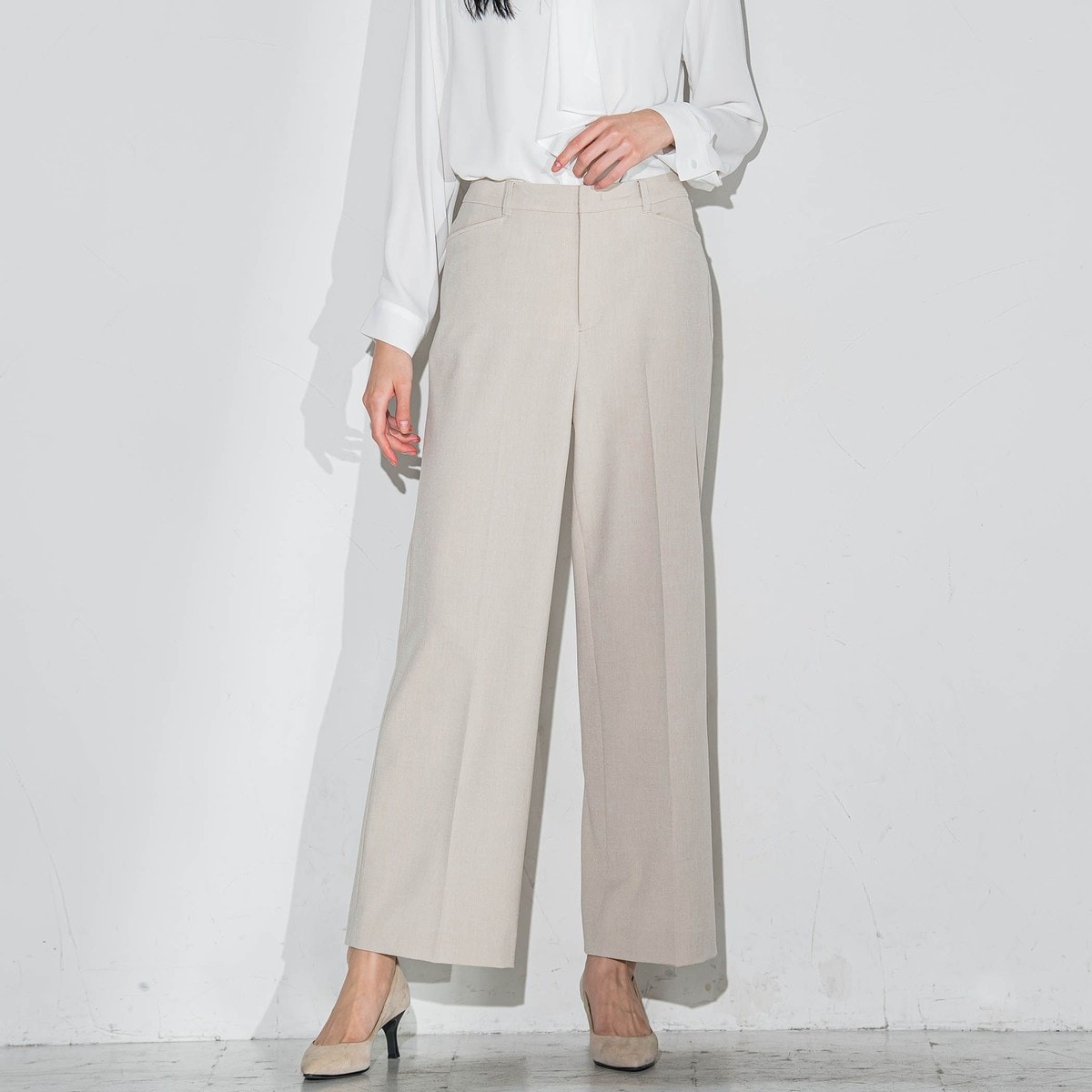 大きいサイズ】スマッシュリネンストライプタックワイドパンツ≪洗濯機