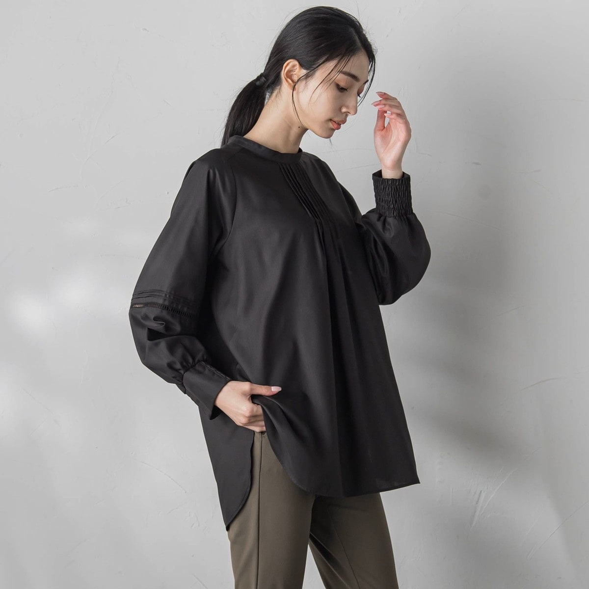 大きいサイズ】フルダルスパンマイクロピーチブラウス≪洗濯機で洗える