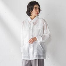 【大きいサイズ】ポケット付きシアーシャツジャケット≪洗濯機で洗える≫