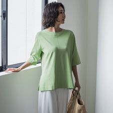 【大きいサイズ】Tシャツ風ニットプルオーバー≪手洗い可能≫