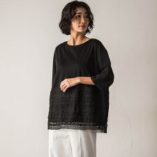 【大きいサイズ】【biyori】”裾に咲くレース”日常がさりげなくときめきくカットソー≪洗濯機で洗え