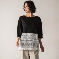 【大きいサイズ】【biyori】”裾に咲くレース”日常がさりげなくときめきくカットソー≪洗濯機で洗え