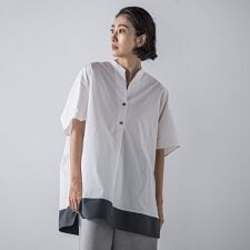 【大きいサイズ】裾配色スキッパーシャツ≪洗濯機で洗える≫