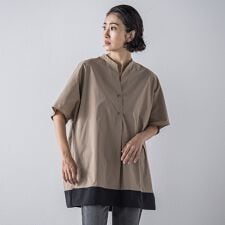 【大きいサイズ】裾配色スキッパーシャツ≪洗濯機で洗える≫