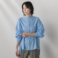 【大きいサイズ】【biyori/極】”こなれ袖がポイント”バンドカラーシャツ