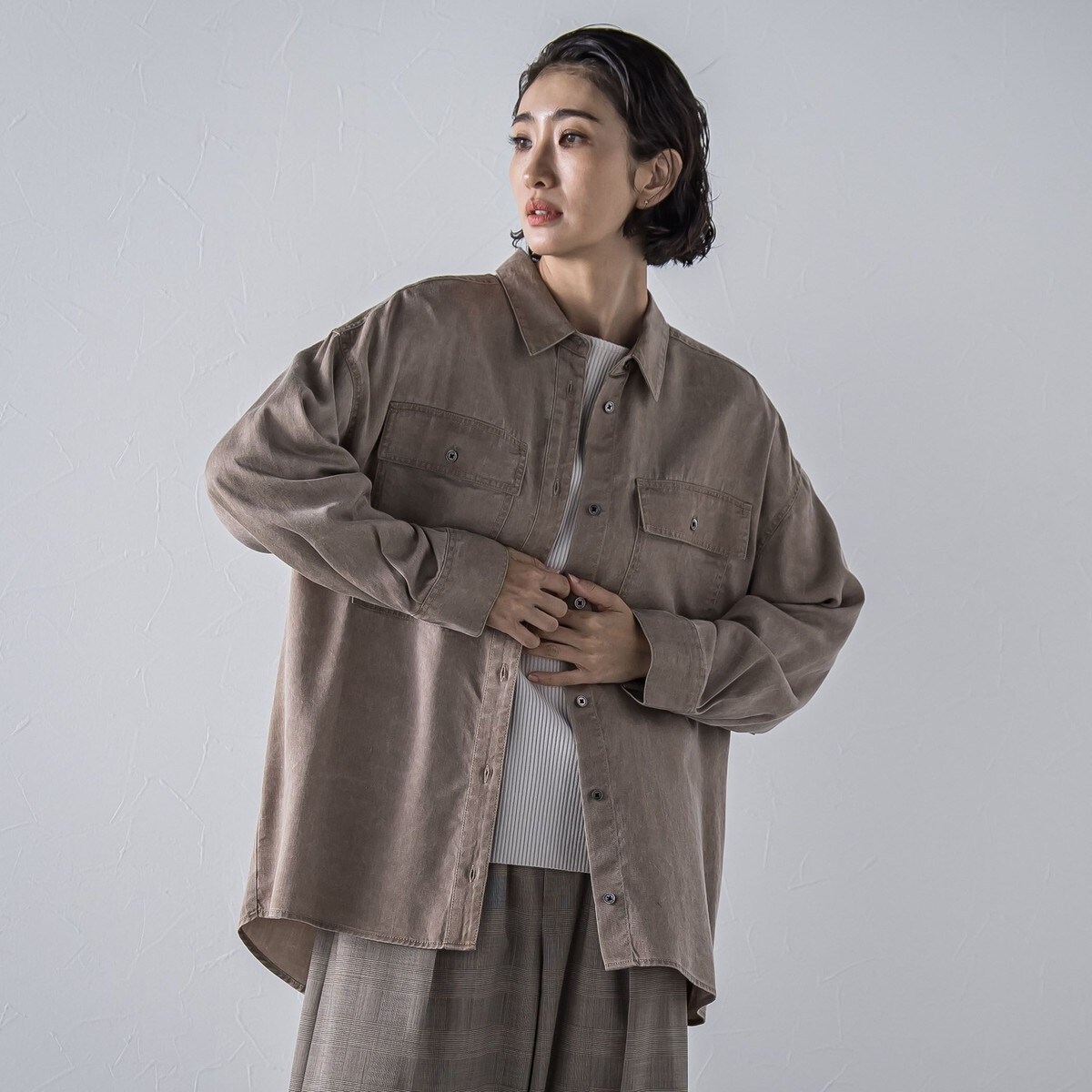 大きいサイズ】【biyori】モダールデニムシャツ≪洗濯機で洗える