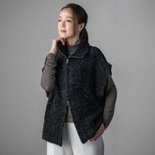【大きいサイズ】カーリングヤーンジップジレ≪手洗い可能≫