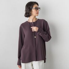 【大きいサイズ】メランジツイルノーカラーブラウス