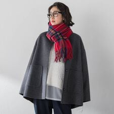 【大きいサイズ】”軽さと贅沢なぬくもり”ノーカラーリバーコート