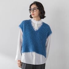 【大きいサイズ】透かしフェザーニットジレ