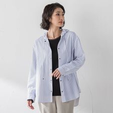 【大きいサイズ】ドビーストライプフードシャツ