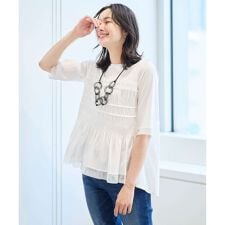 [接触冷感]チュールビスチェ風5分袖カットソー