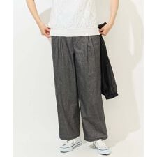 [日本製]デニムライクリネンワイドパンツ