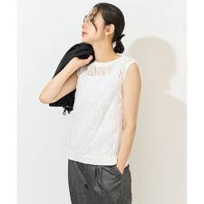 [2点セット]チュールテープ刺繍タンク付きノースリーブプルオーバー