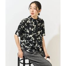 [日本製]ギャザーハイネック5分袖カットソー