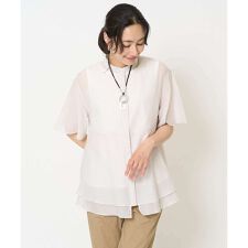 [日本製]シアーティアードバンドカラーブラウス