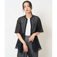 [日本製]シアーティアードバンドカラーブラウス