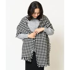 格子柄フリンジウールストール