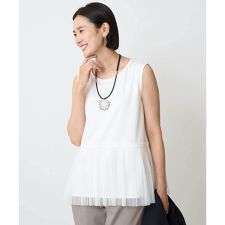 [接触冷感/遮熱]チュールプリーツタンクトップ