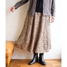 [日本製/セットアップ対応]レオパードギャザーフレアスカート