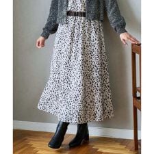 [日本製/セットアップ対応]レオパードギャザーフレアスカート