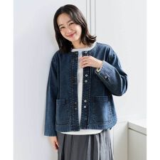 セットアップ対応]ノーカラージャージーデニムジャケット | ジョルジュ 