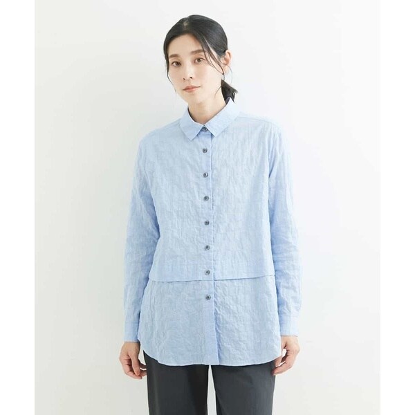 GIANNI LO GIUDICE / ジャンニ・ロ・ジュディチェ [洗える]シャーリングシャンブレープルオーバーブラウス 洗える]シャーリングシャンブレープルオーバーブラウス