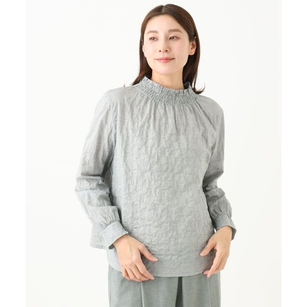GIANNI LO GIUDICE / ジャンニ・ロ・ジュディチェ [洗える]シャーリングシャンブレープルオーバーブラウス 洗える]シャーリングシャンブレープルオーバーブラウス
