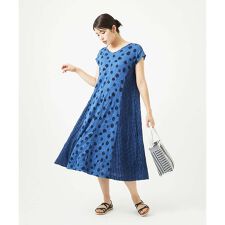 [洗える・日本製]麻混ドットワッシャージャガードワンピース