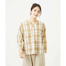 [洗える]先染めブロックチェックブラウス