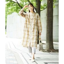 [洗える]先染めブロックチェックチェックワンピースシャツ
