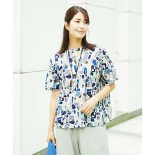 [接触冷感・洗える・日本製]強撚コットン天竺プリントカットソー