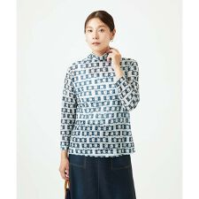 [洗える・日本製]融着幾何プリント八分袖カットソー