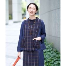 [洗える・日本製]二重織チェックプルオーバーブラウス